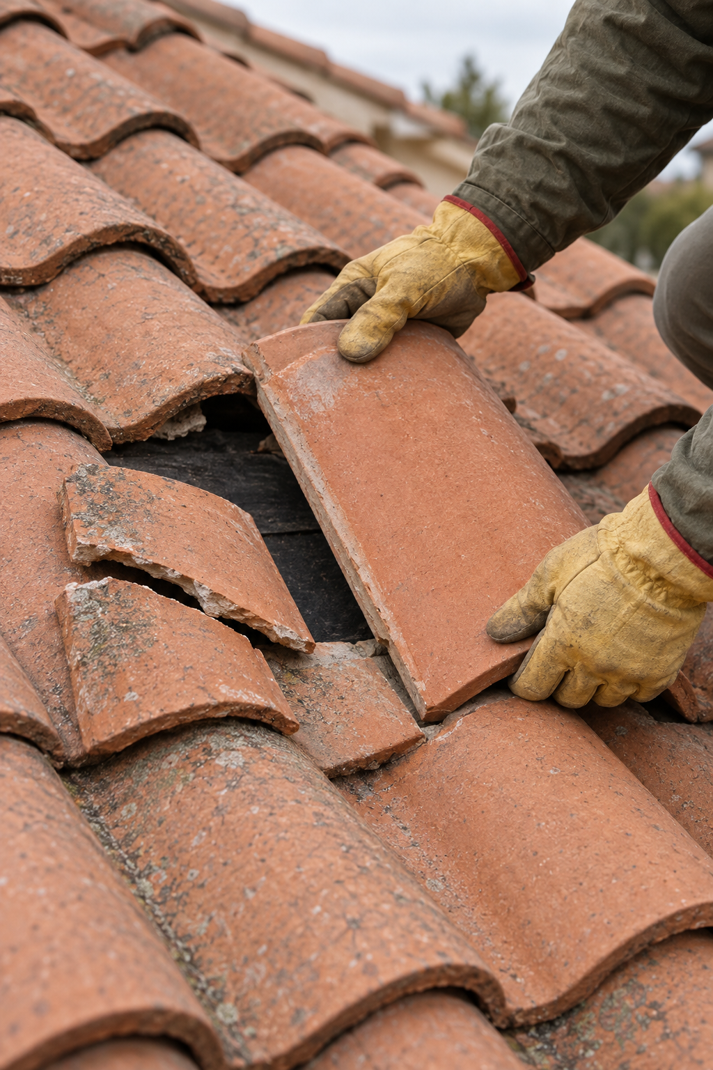 roof repair on a Santa Barbara clay tile roof